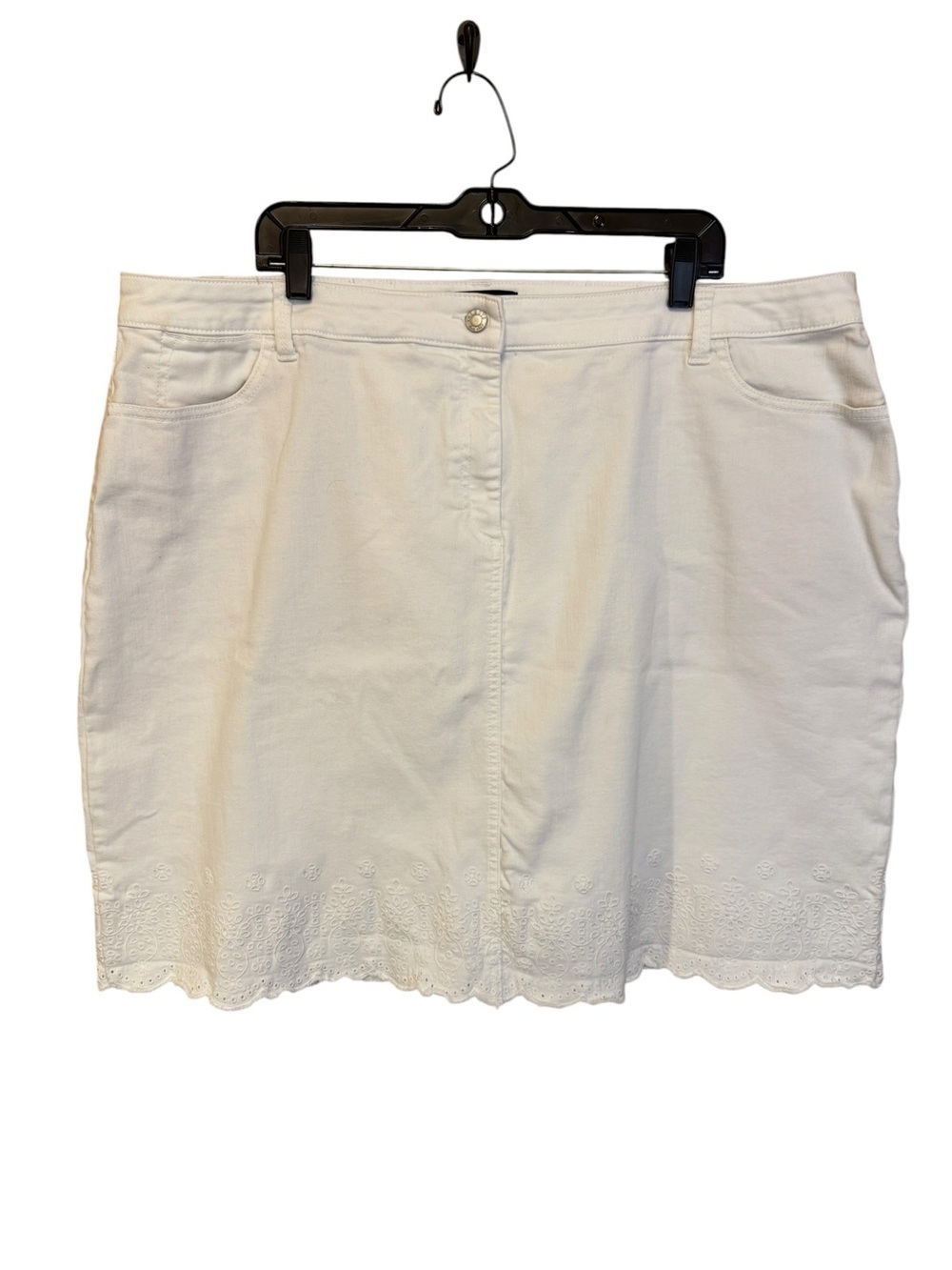 Talbots White Embroidered Eyelet Hem Denim Skirt Women’s 22W